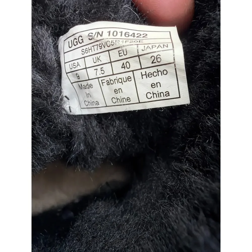 UGG Mini Bailey Button II Black Sheepskin Boots Women’s Size 9 1016422